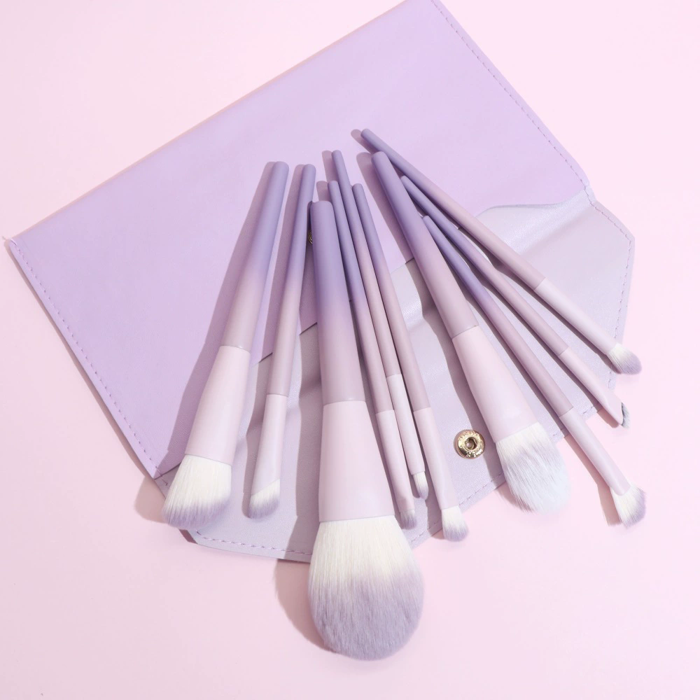 10Pcs Pink Purple Gradient plastic handle makeup brush powder brush foundation make-up brush concealer brush