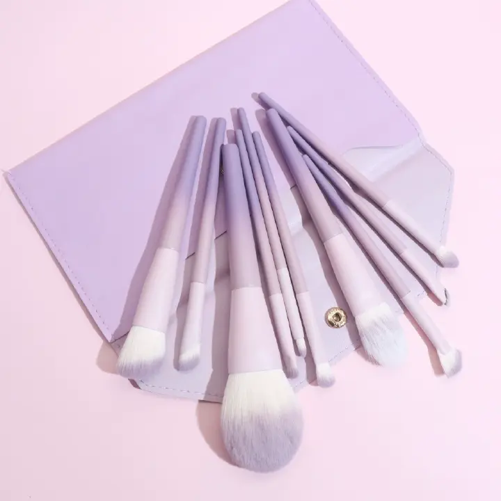 10Pcs Pink Purple Gradient plastic handle makeup brush powder brush foundation make-up brush concealer brush