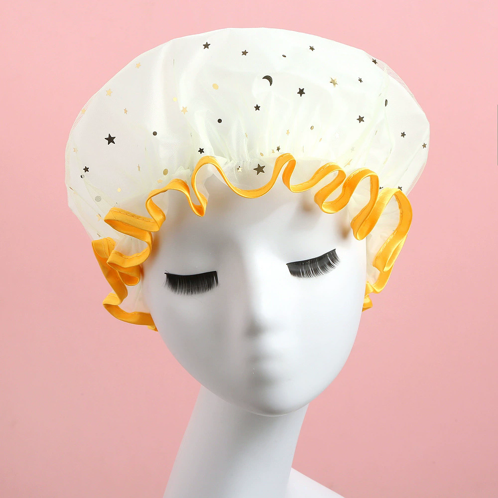 Double-layer Shower Cap Adult Ladies PVC Waterproof Bathing Hat Kitchen Oil-proof Bathroom Bathing Household Shower Cap