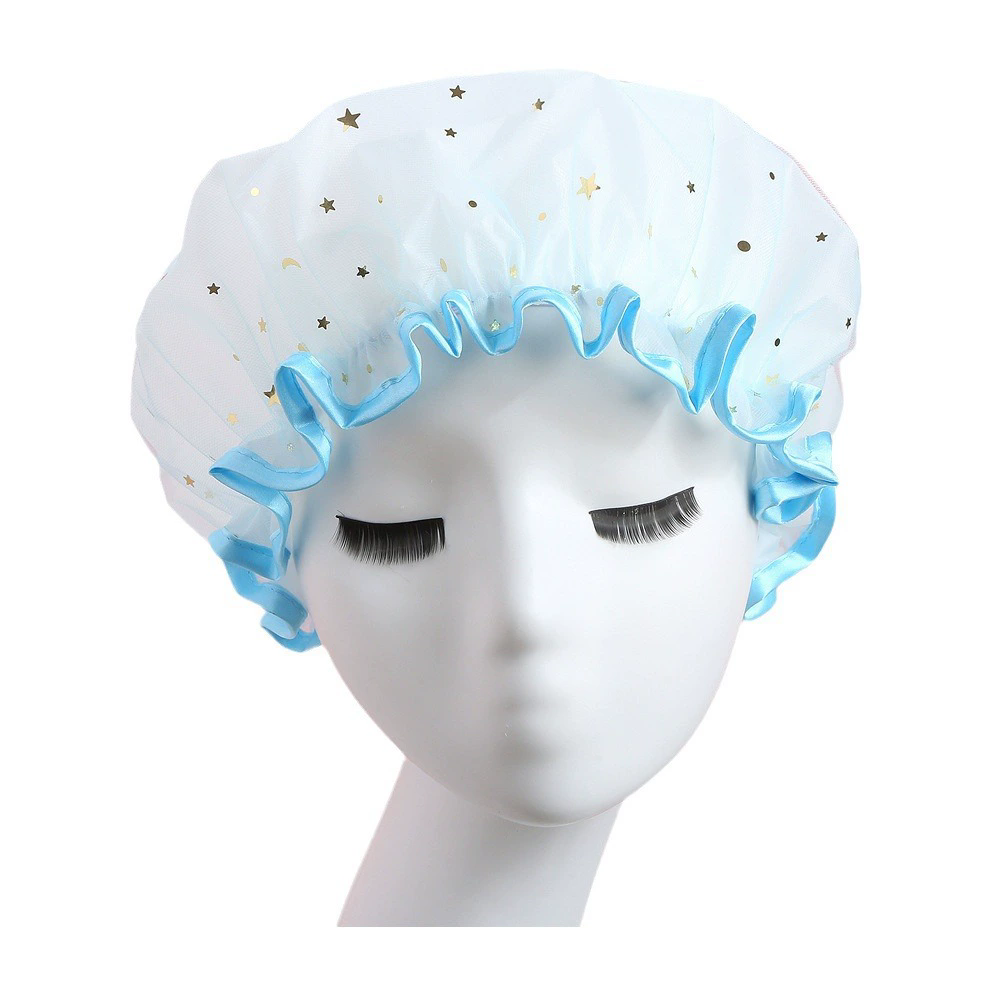 Double-layer Shower Cap Adult Ladies PVC Waterproof Bathing Hat Kitchen Oil-proof Bathroom Bathing Household Shower Cap