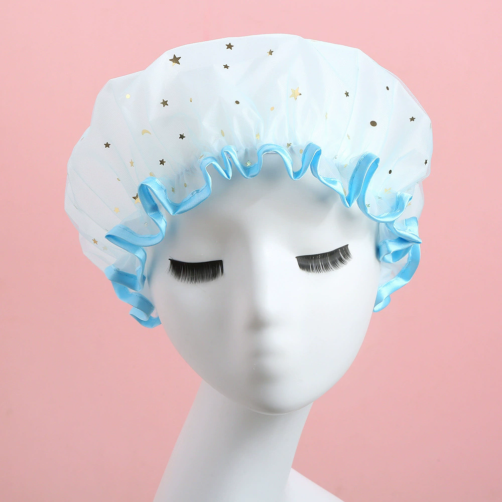 Double-layer Shower Cap Adult Ladies PVC Waterproof Bathing Hat Kitchen Oil-proof Bathroom Bathing Household Shower Cap