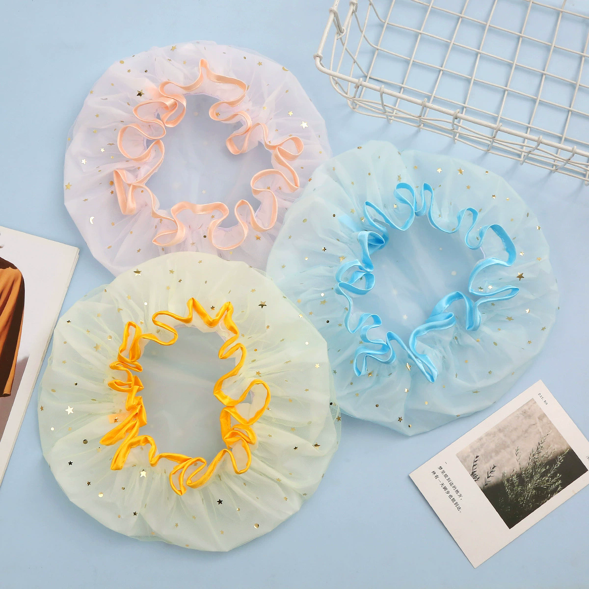 Double-layer Shower Cap Adult Ladies PVC Waterproof Bathing Hat Kitchen Oil-proof Bathroom Bathing Household Shower Cap