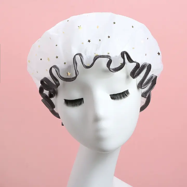 Double-layer Shower Cap Adult Ladies PVC Waterproof Bathing Hat Kitchen Oil-proof Bathroom Bathing Household Shower Cap