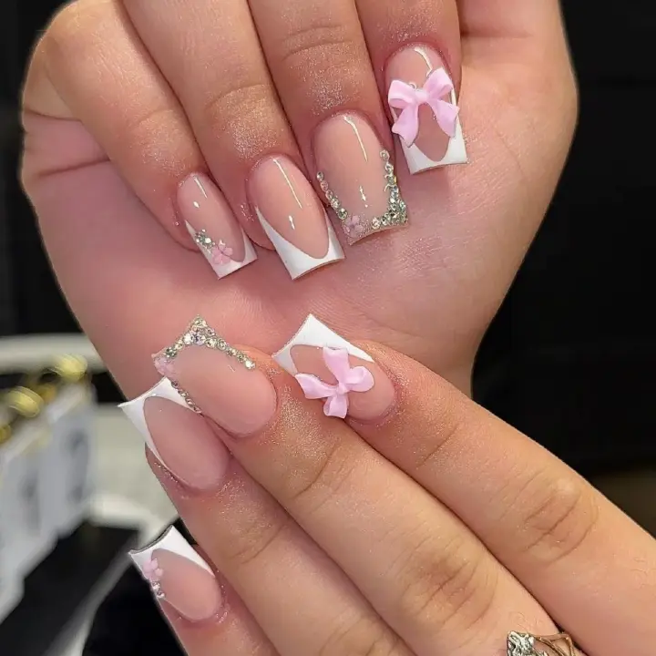 24Pcs Wearable Colorful Butterfly Designs French Press on Nails Long Ballet False Nails with Rhinestone acrylic Fake Nails tips