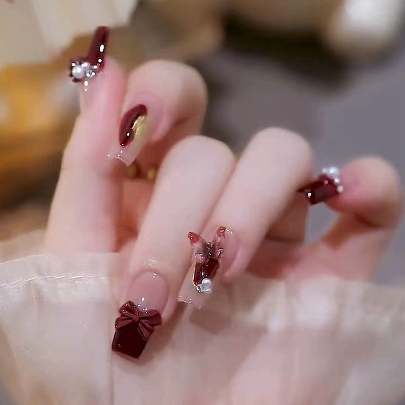 3D Pink Almond False Nails Butterfly Ballet With French Design Wearable Fake Nails Simple Artificial Press on Nails Tips Art 24Pcs E0143