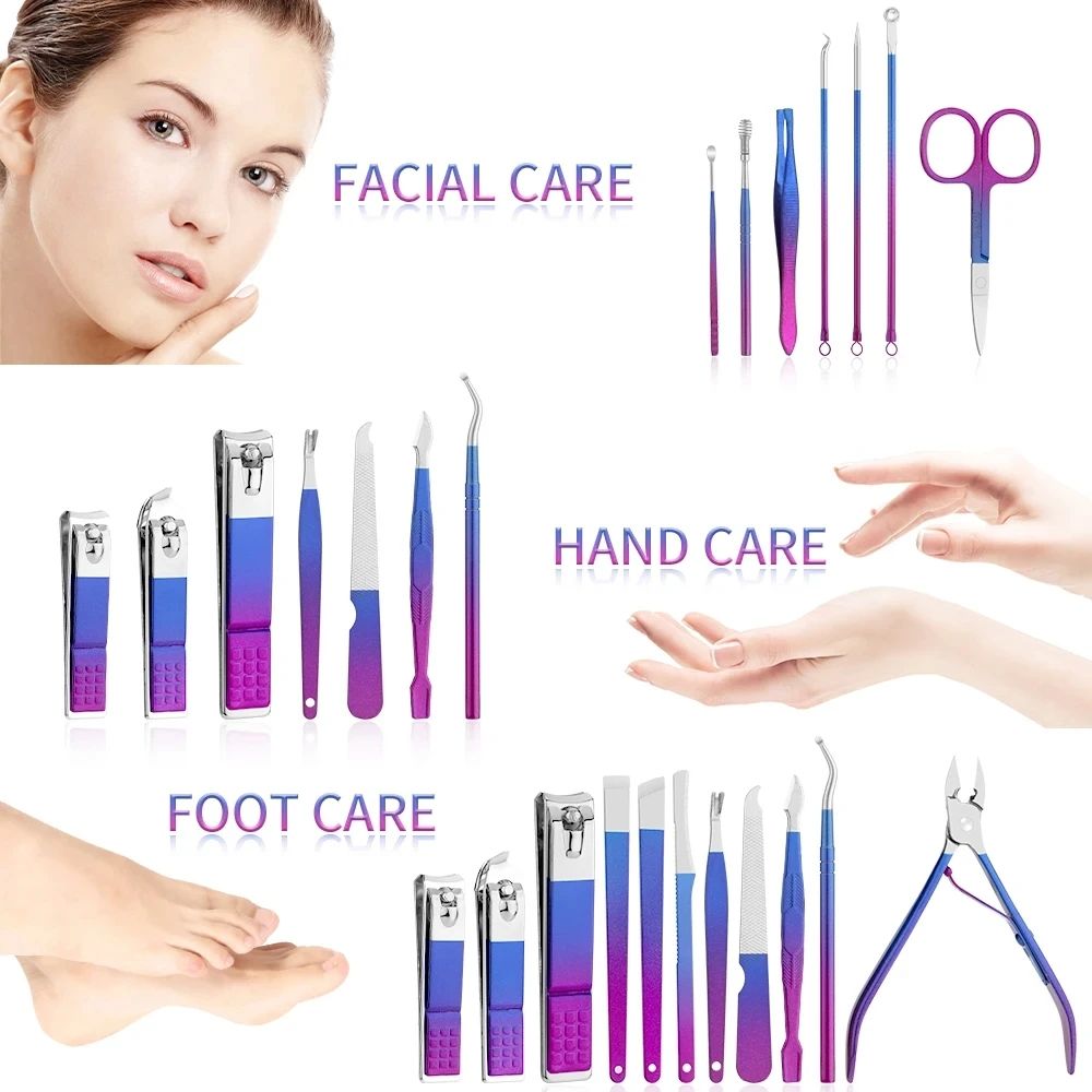 6-18pcs Set Professional Stainless Steel Manicure & Pedicure Kit Precision Nail Care with Travel Case with Nail Clipper Scissor