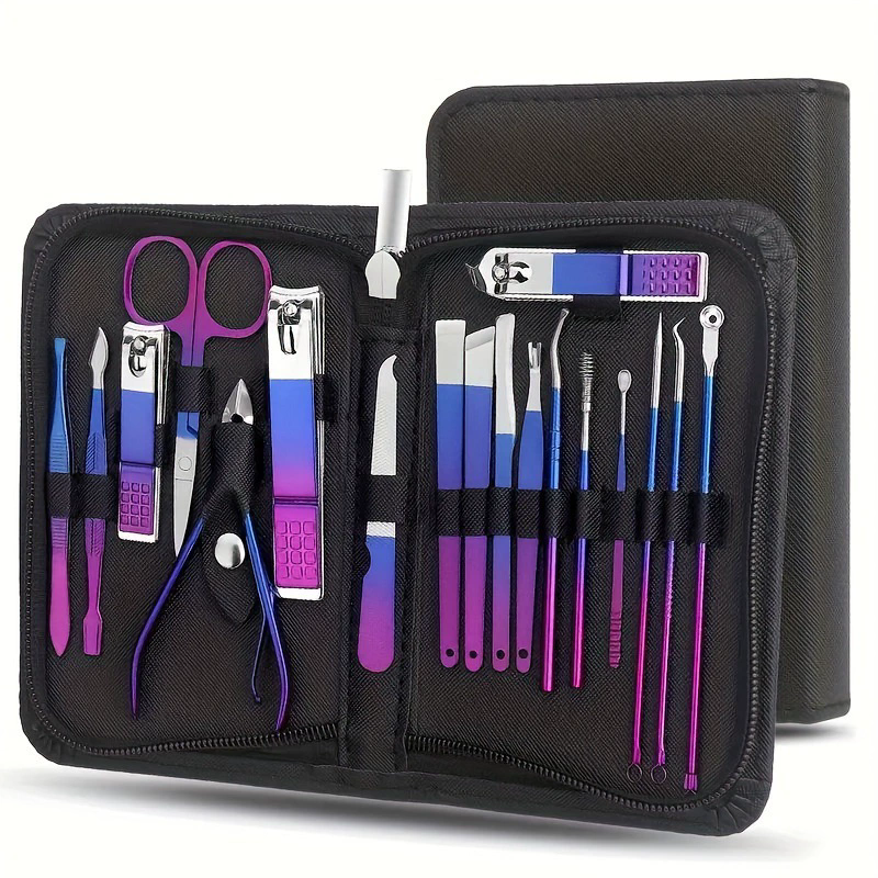 6-18pcs Set Professional Stainless Steel Manicure & Pedicure Kit Precision Nail Care with Travel Case with Nail Clipper Scissor