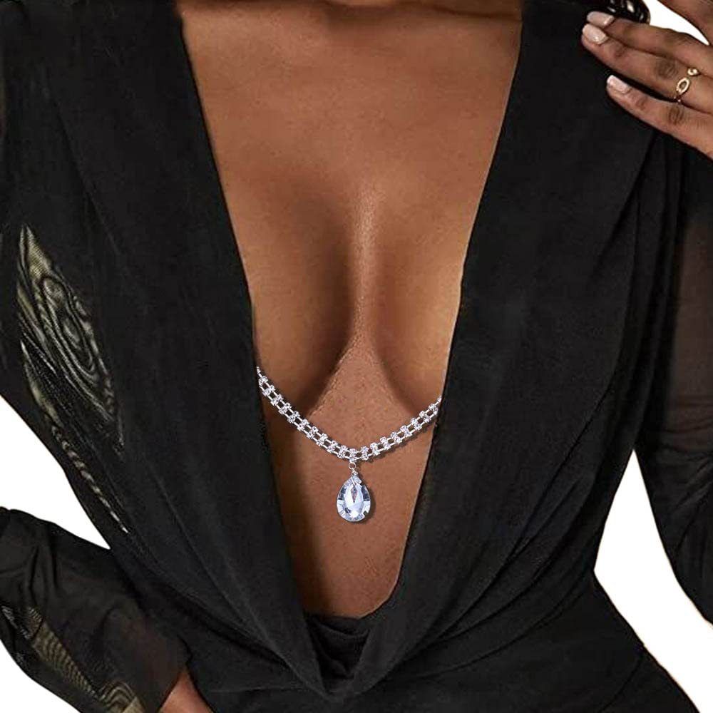 Sexy Rhinestone Chains Chest Chain Harness Waist Chain Breast Belly Body Jewelry Necklace For Women Party Clothing Accessories