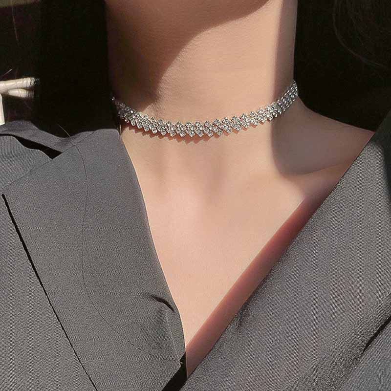 Luxury Shiny Full Rhinestone Choker Necklace for Women Personalized Geometric Crystal Necklaces Wedding Jewelry Party Gifts