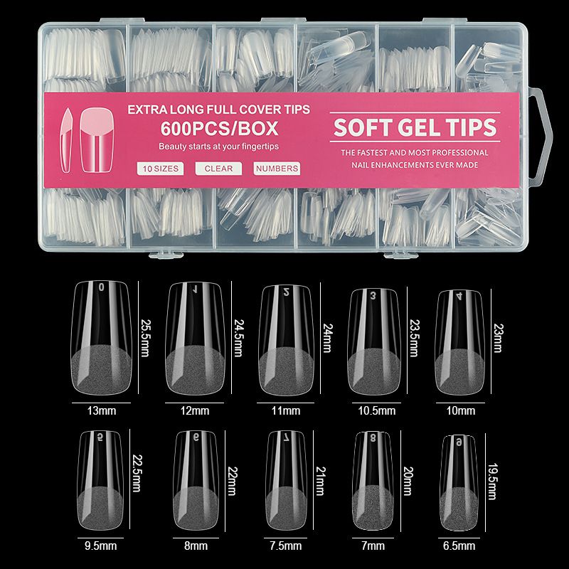 600Pcs Soft Gel False Nail Tips Short Square Coffin Almond Artificial Press On Fake Nails Extension X Capsule Manicure Tools