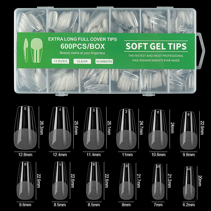 600Pcs Soft Gel False Nail Tips Short Square Coffin Almond Artificial Press On Fake Nails Extension X Capsule Manicure Tools