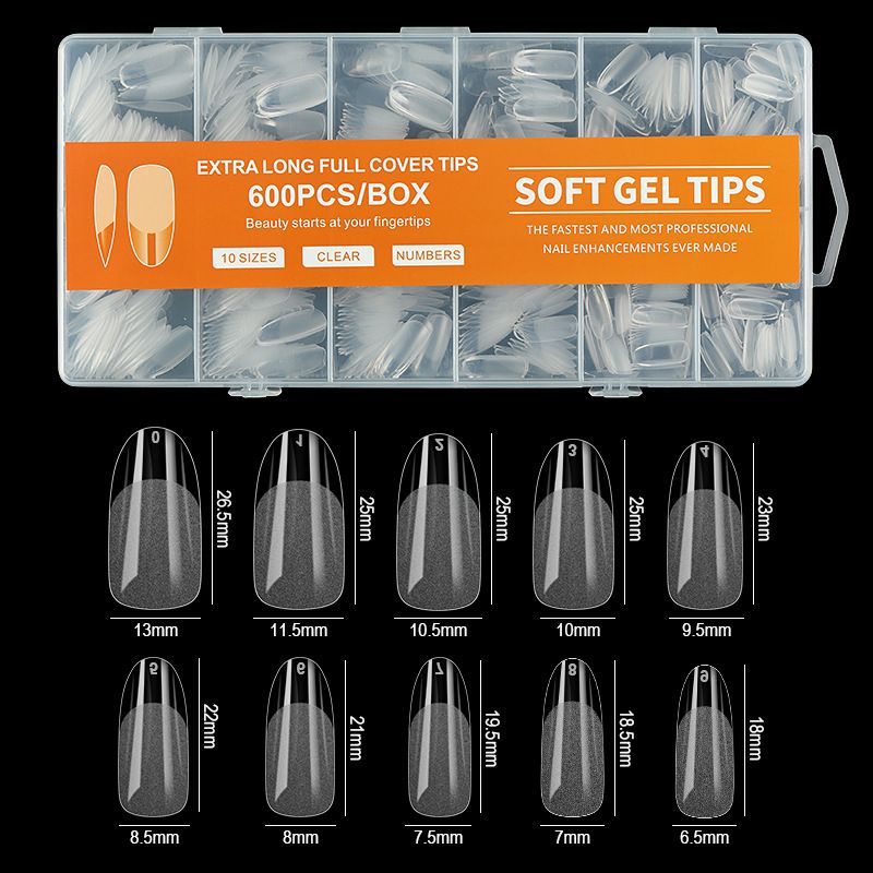 600Pcs Soft Gel False Nail Tips Short Square Coffin Almond Artificial Press On Fake Nails Extension X Capsule Manicure Tools