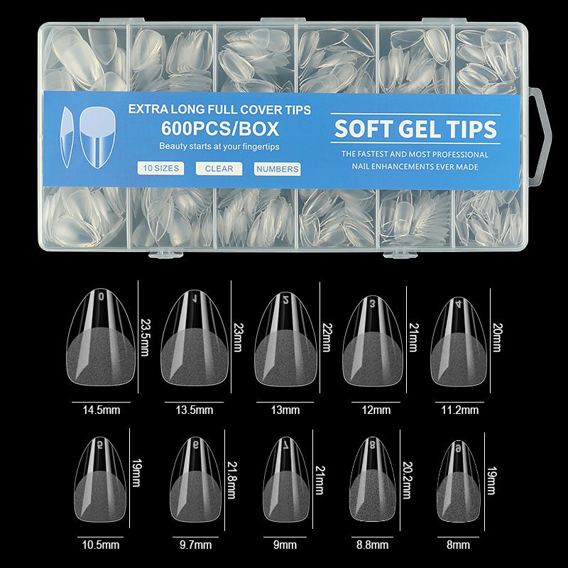 600Pcs Soft Gel False Nail Tips Short Square Coffin Almond Artificial Press On Fake Nails Extension X Capsule Manicure Tools