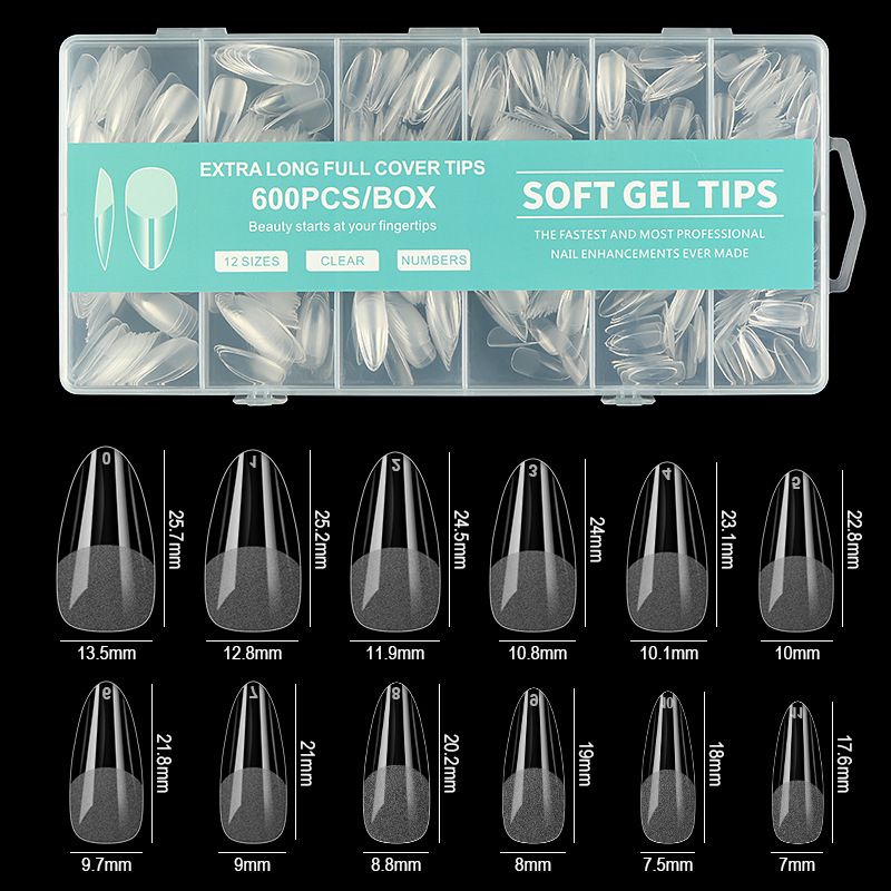 600Pcs Soft Gel False Nail Tips Short Square Coffin Almond Artificial Press On Fake Nails Extension X Capsule Manicure Tools