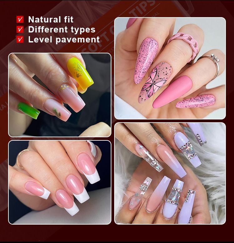 600Pcs Soft Gel False Nail Tips Short Square Coffin Almond Artificial Press On Fake Nails Extension X Capsule Manicure Tools