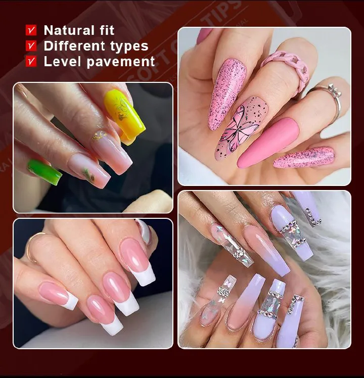 600Pcs Soft Gel False Nail Tips Short Square Coffin Almond Artificial Press On Fake Nails Extension X Capsule Manicure Tools