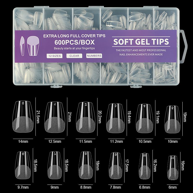 600Pcs Soft Gel False Nail Tips Short Square Coffin Almond Artificial Press On Fake Nails Extension X Capsule Manicure Tools