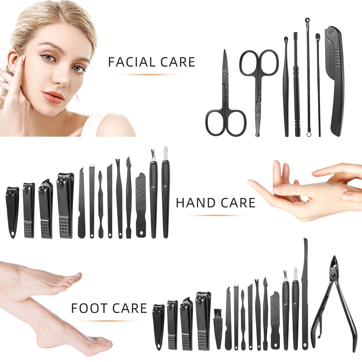 7-24pcs Manicure Tool Set Stainless Steel Cuticle Nipper Cutter Kit Professional Nail Clippers Pedicure Nail Art Grooming Tools