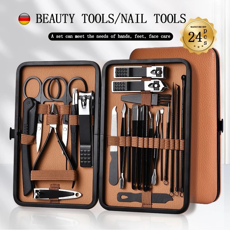 7-24pcs Manicure Tool Set Stainless Steel Cuticle Nipper Cutter Kit Professional Nail Clippers Pedicure Nail Art Grooming Tools