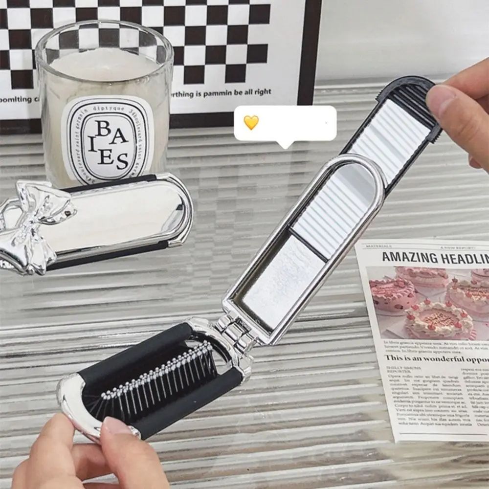 2 In 1 Mini Portable Folding Comb Mirror Diamond Air Cushion Bling Rhinestone Cosmetic Travel Pocket Hair Brush Makeup Tool
