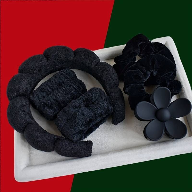 6Pcs Fashion Flower Hair Claw Washing Wristbands Scrunchies Puffy Spa Bubble Headband for Washing Face Makeup Shower Skincare