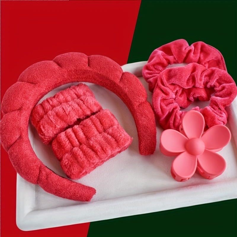 6Pcs Fashion Flower Hair Claw Washing Wristbands Scrunchies Puffy Spa Bubble Headband for Washing Face Makeup Shower Skincare