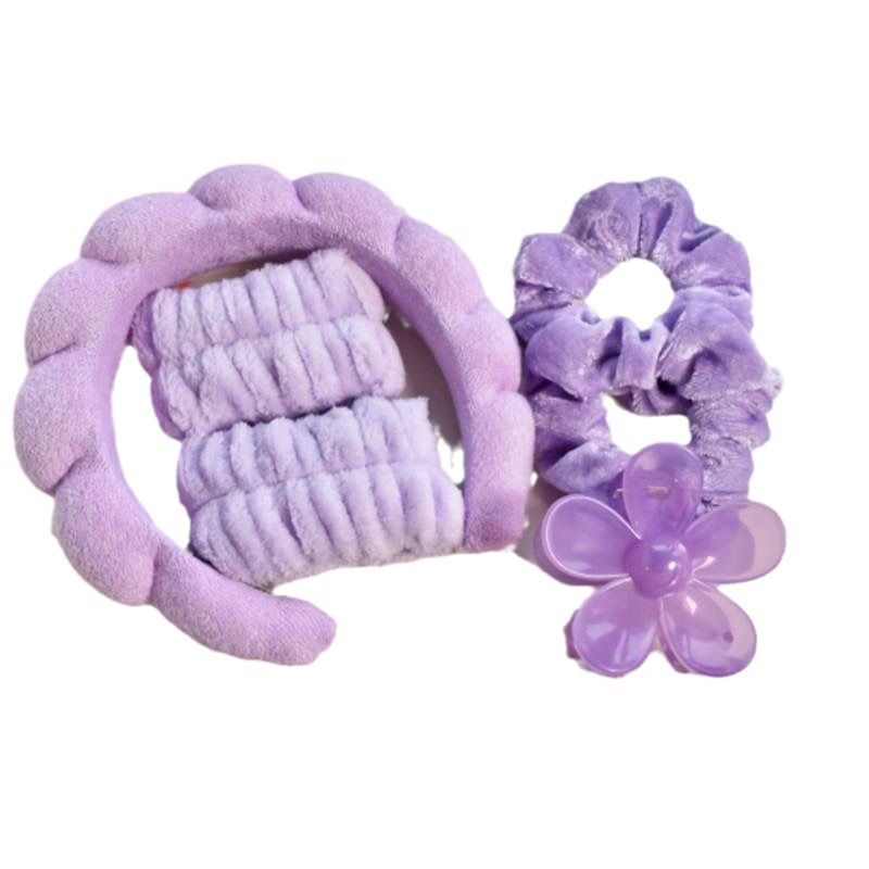 6Pcs Fashion Flower Hair Claw Washing Wristbands Scrunchies Puffy Spa Bubble Headband for Washing Face Makeup Shower Skincare