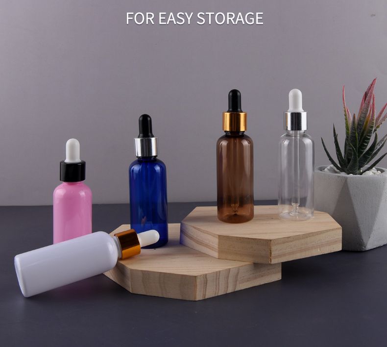 5pcs/lot 50ml Empty PET Aluminum Dropper Oil Essential Bottle In Refillable Drop Liquid Pipette Bottles Wholesale