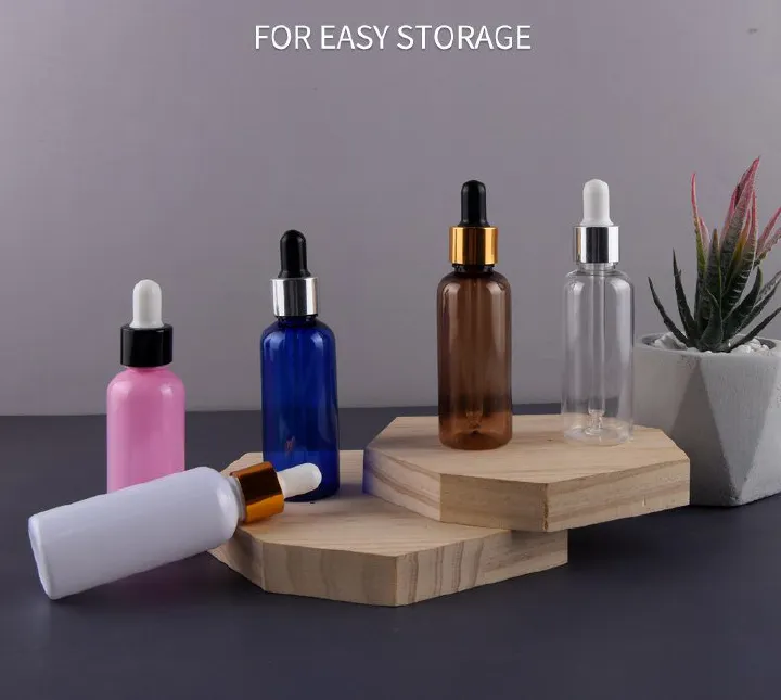 5pcs/lot 50ml Empty PET Aluminum Dropper Oil Essential Bottle In Refillable Drop Liquid Pipette Bottles Wholesale