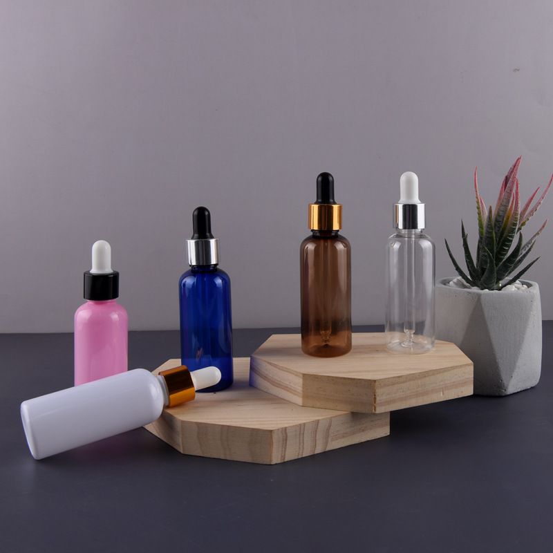 5pcs/lot 50ml Empty PET Aluminum Dropper Oil Essential Bottle In Refillable Drop Liquid Pipette Bottles Wholesale