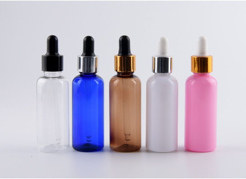 5pcs/lot 50ml Empty PET Aluminum Dropper Oil Essential Bottle In Refillable Drop Liquid Pipette Bottles Wholesale