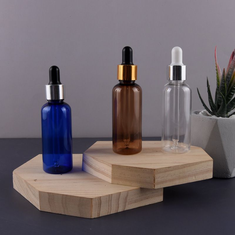 5pcs/lot 50ml Empty PET Aluminum Dropper Oil Essential Bottle In Refillable Drop Liquid Pipette Bottles Wholesale