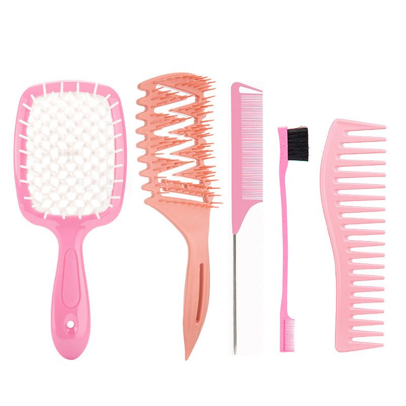 5Piece Detangling&Styling Set: Spray Bottle Curl Candy Bursh Curved Rat Tail Comb Edge Control Brush Hair Clip Hair Roll Set