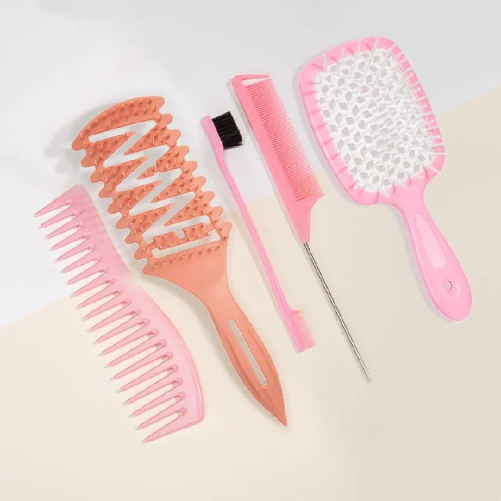 5Piece Detangling&Styling Set: Spray Bottle Curl Candy Bursh Curved Rat Tail Comb Edge Control Brush Hair Clip Hair Roll Set