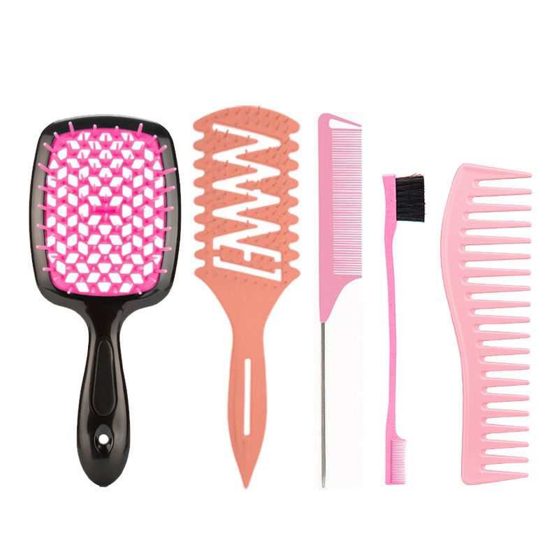 5Piece Detangling&Styling Set: Spray Bottle Curl Candy Bursh Curved Rat Tail Comb Edge Control Brush Hair Clip Hair Roll Set