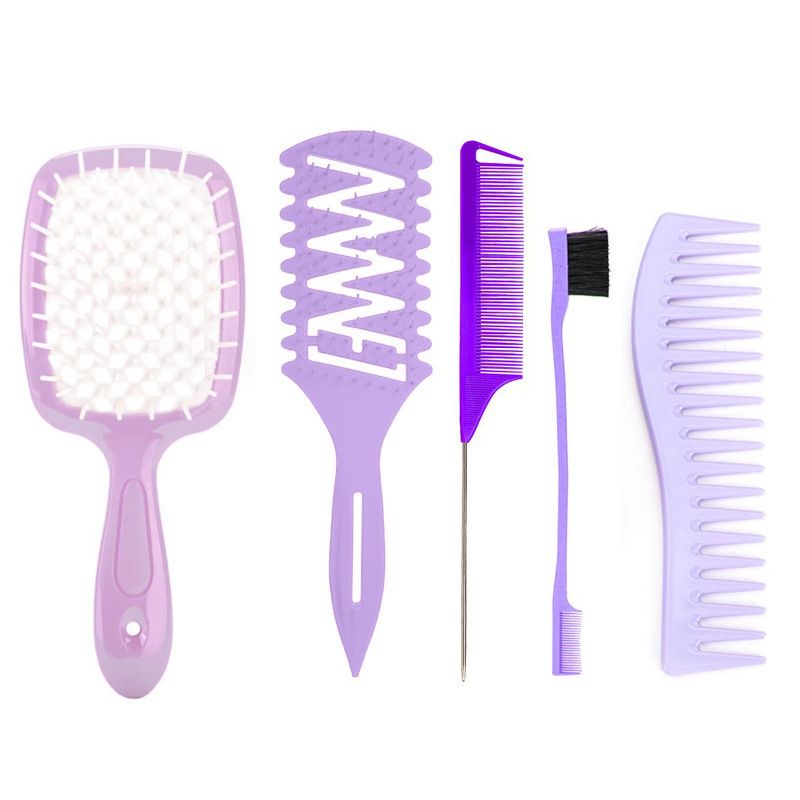5Piece Detangling&Styling Set: Spray Bottle Curl Candy Bursh Curved Rat Tail Comb Edge Control Brush Hair Clip Hair Roll Set