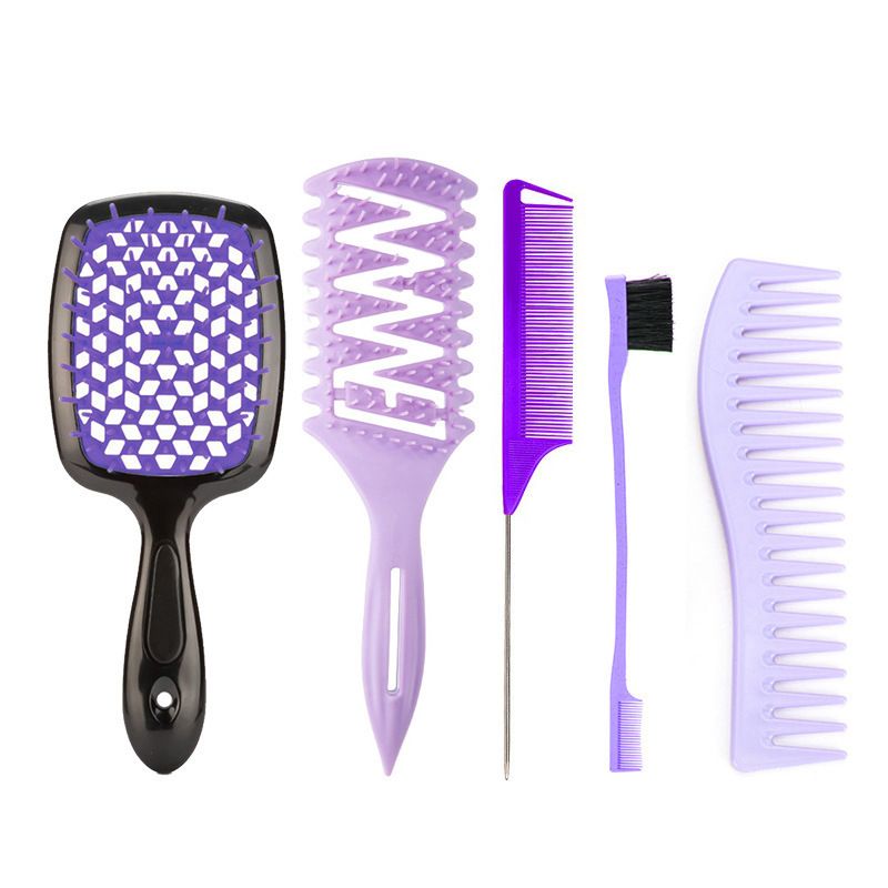 5Piece Detangling&Styling Set: Spray Bottle Curl Candy Bursh Curved Rat Tail Comb Edge Control Brush Hair Clip Hair Roll Set