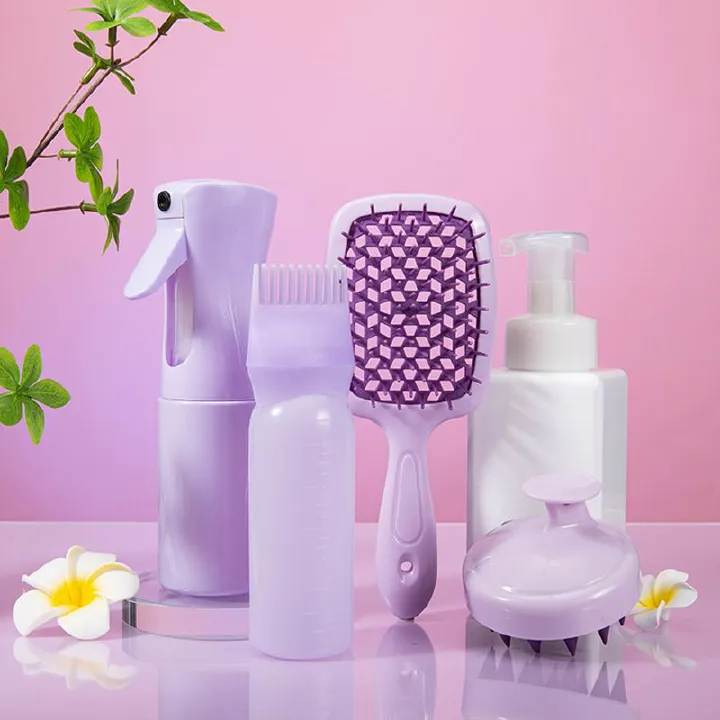 4pcs set Hollow Comb Set With Spray Bottle 200ml Hair Care Product Set Silicone Shampoo Head Scalp Massage Brush
