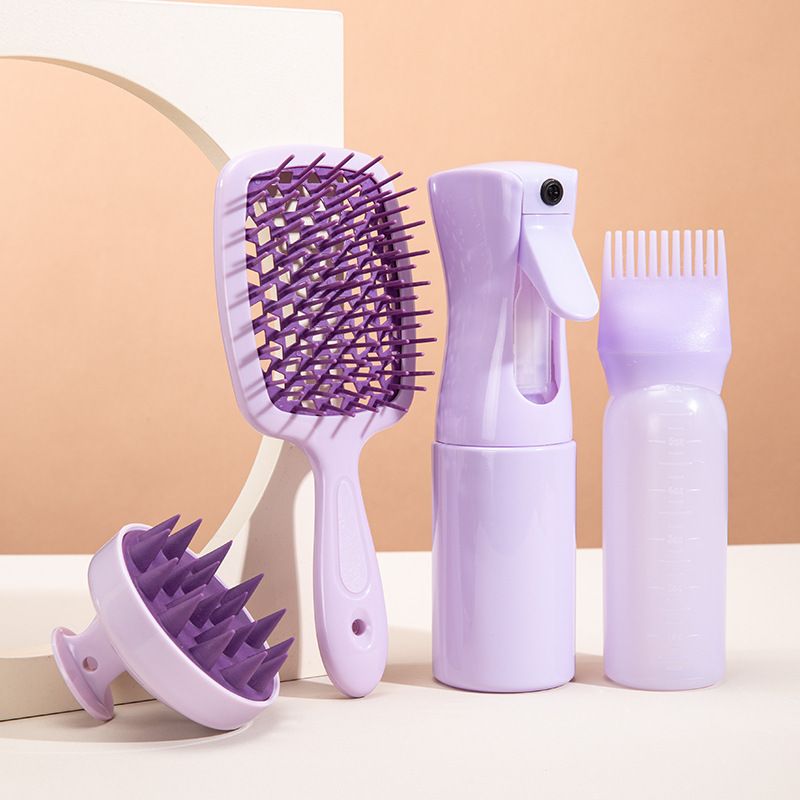 4pcs set Hollow Comb Set With Spray Bottle 200ml Hair Care Product Set Silicone Shampoo Head Scalp Massage Brush