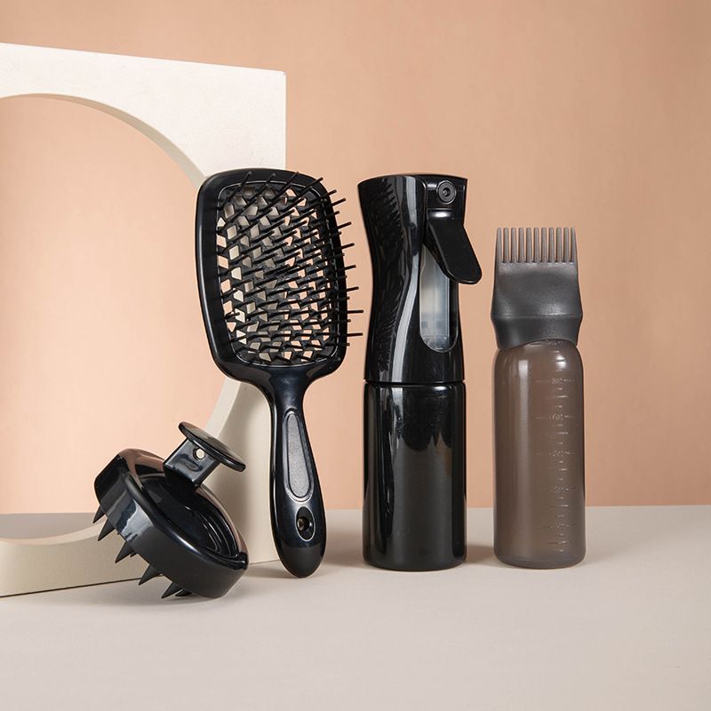 4pcs set Hollow Comb Set With Spray Bottle 200ml Hair Care Product Set Silicone Shampoo Head Scalp Massage Brush
