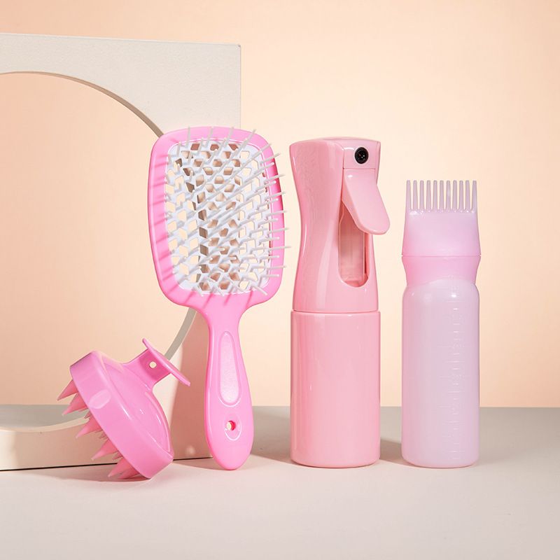 4pcs set Hollow Comb Set With Spray Bottle 200ml Hair Care Product Set Silicone Shampoo Head Scalp Massage Brush