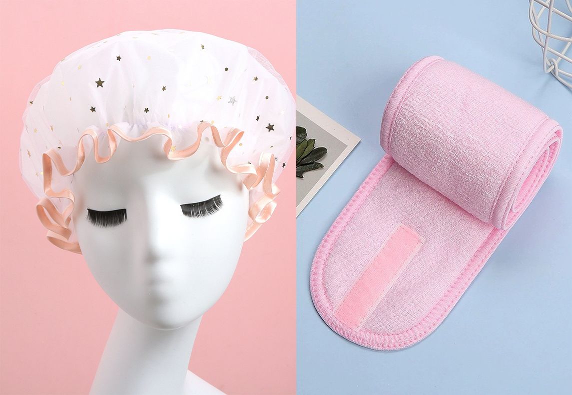 Double-layer Shower Cap Adult Ladies PVC Waterproof Bathing Hat Kitchen Oil-proof Bathroom Bathing Household Shower Cap