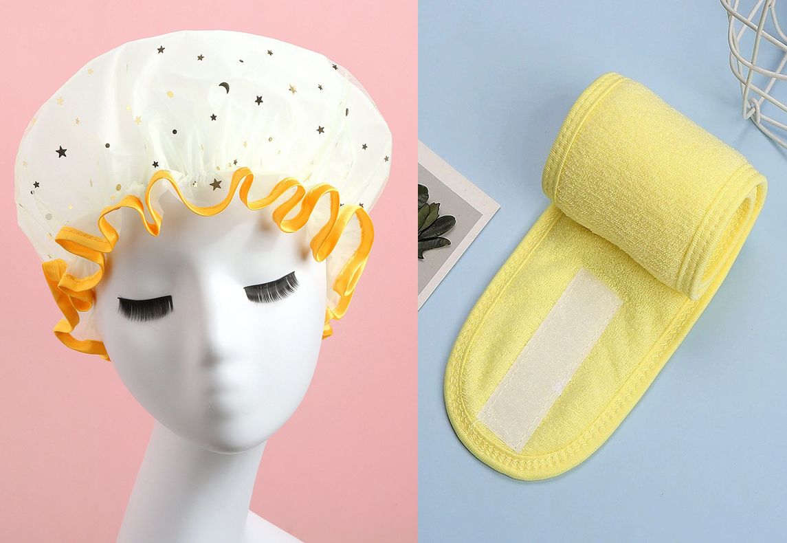 Double-layer Shower Cap Adult Ladies PVC Waterproof Bathing Hat Kitchen Oil-proof Bathroom Bathing Household Shower Cap