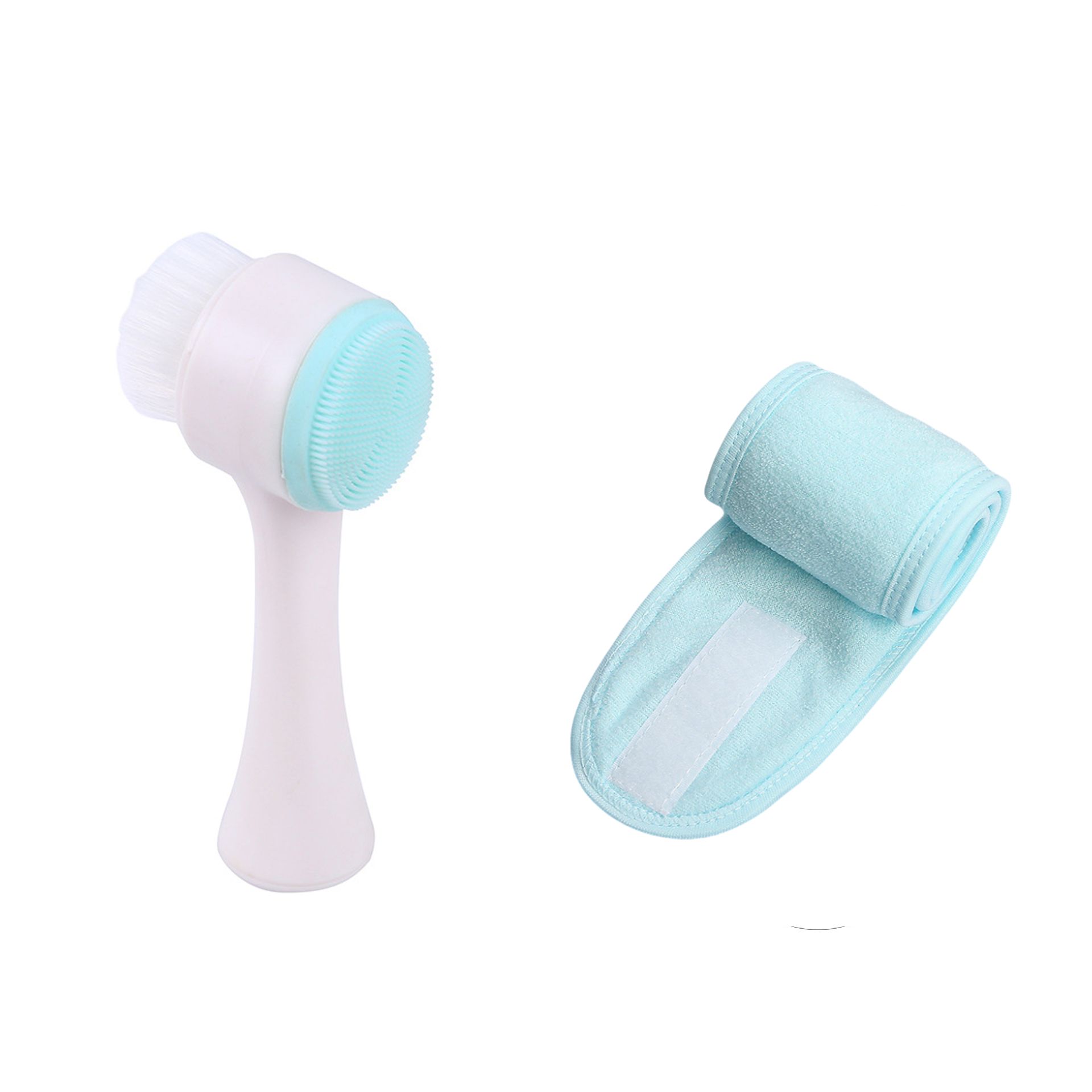 Face Wash Brush & Headband Set - Double Side Soft Bristles & Silicone Face Cleaning Brush Spa Headband For Face Skin Care - Gift