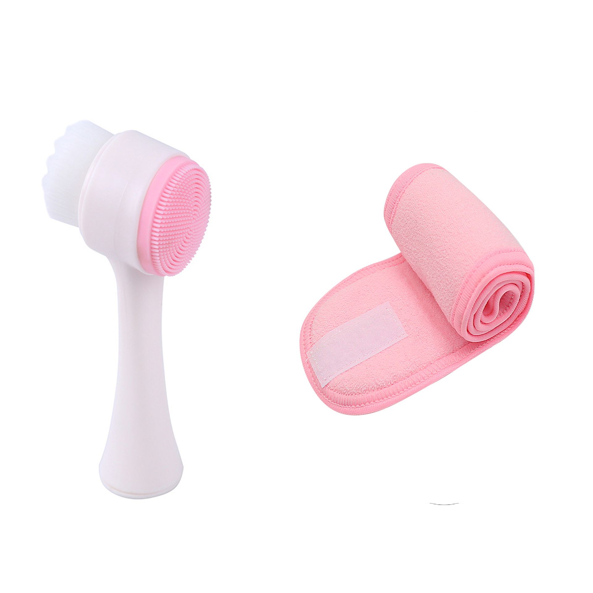 Face Wash Brush & Headband Set - Double Side Soft Bristles & Silicone Face Cleaning Brush Spa Headband For Face Skin Care - Gift