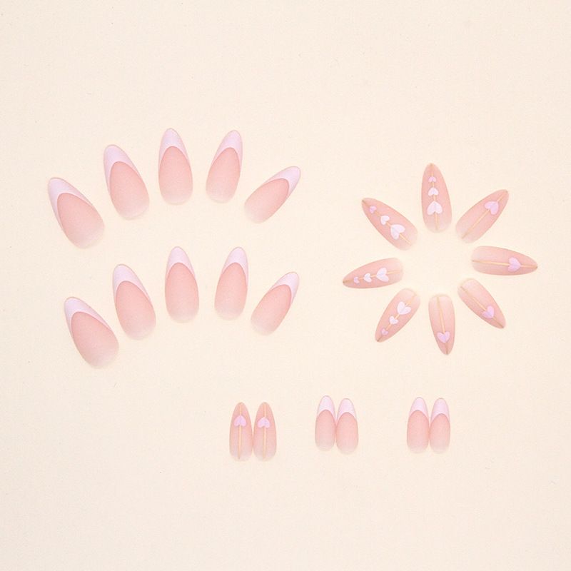 24Pcs/set Medium Length French Fake Nails Blue Pink Halo Glossy False Nail Artificial Acrylic Press On Nails Art tips Removable