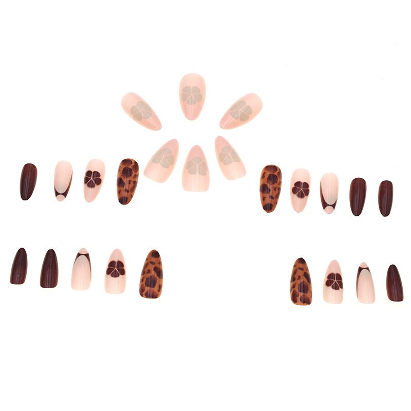 24Pcs/set Medium Length French Fake Nails Blue Pink Halo Glossy False Nail Artificial Acrylic Press On Nails Art tips Removable