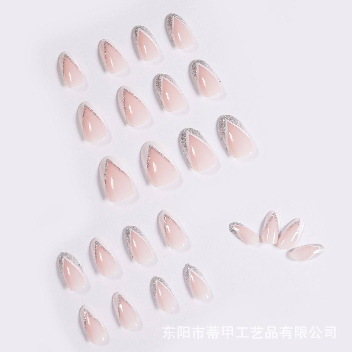 24Pcs/set Medium Length French Fake Nails Blue Pink Halo Glossy False Nail Artificial Acrylic Press On Nails Art tips Removable