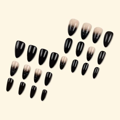 24Pcs/set Medium Length French Fake Nails Blue Pink Halo Glossy False Nail Artificial Acrylic Press On Nails Art tips Removable