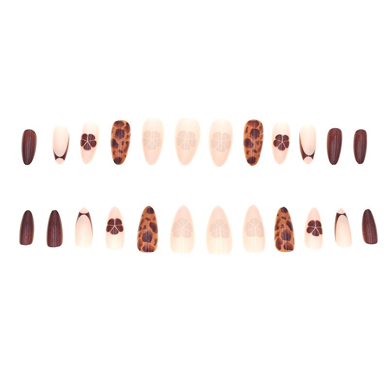 24Pcs/set Medium Length French Fake Nails Blue Pink Halo Glossy False Nail Artificial Acrylic Press On Nails Art tips Removable